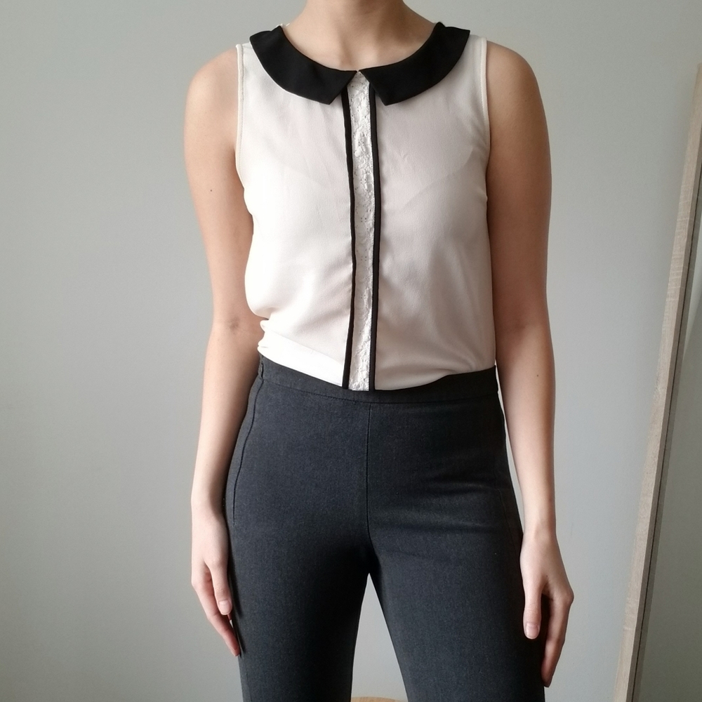 Peter pan collar, cream sheer blouse